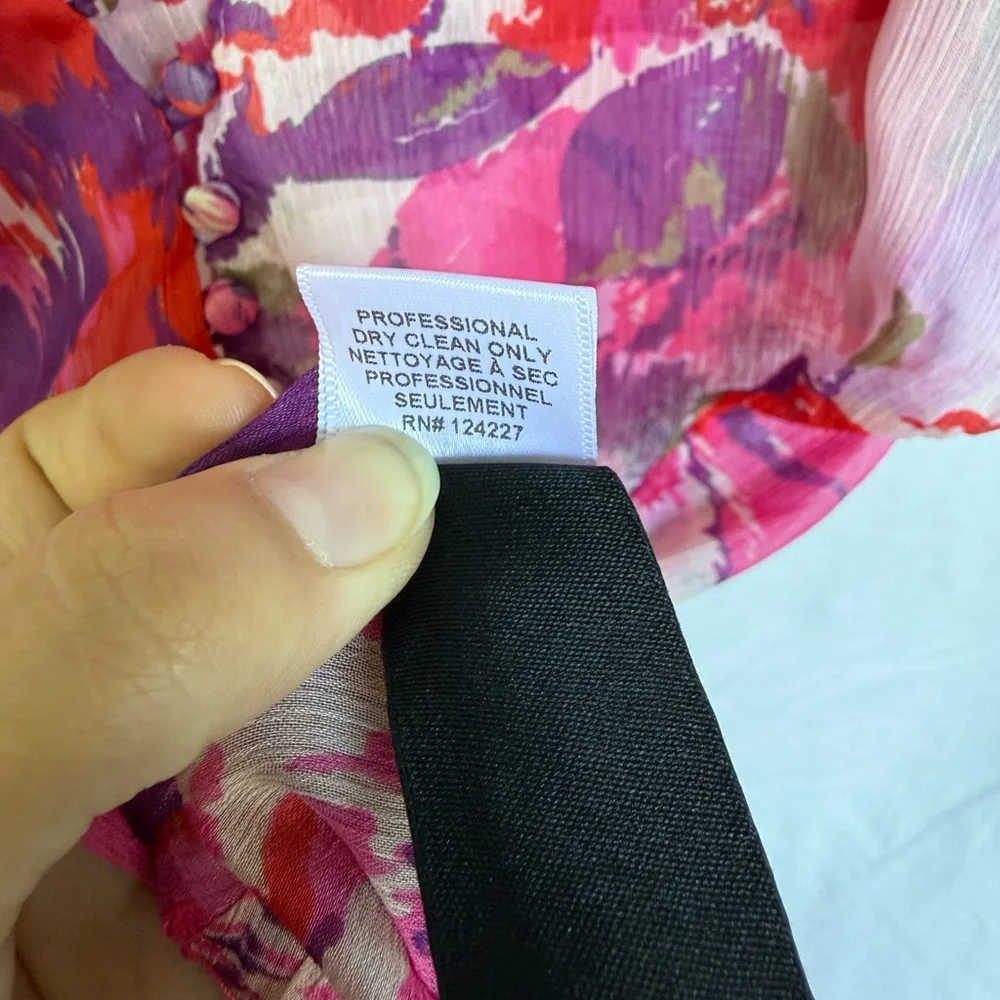 MISA Los Angeles Floral Chiffon Midi Dress Boho Pink Purple Button Front L - Picture 10 of 10